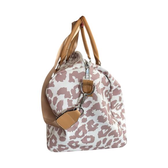 Cream & Brown Leopard Weekender Bag • Travel Duffel Tote • Overnight Carry On - Picture 5 of 7